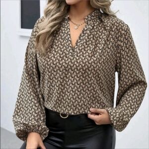 Patterned Black and Tan Women's Top